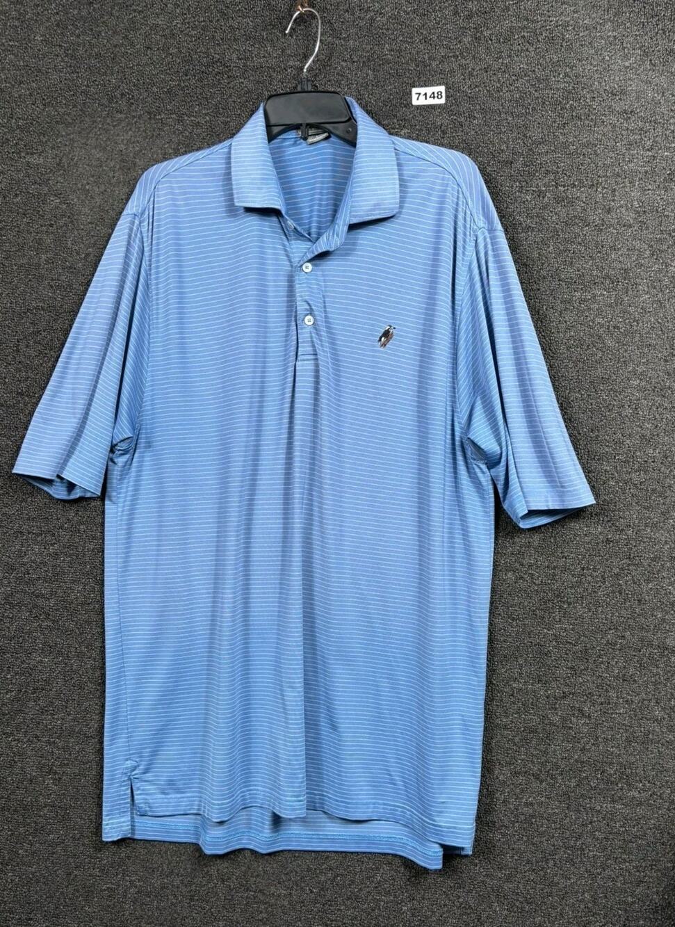 Fennec Highly Evolved Golf Polo Shirt Mens Size L Blue White Striped Performance